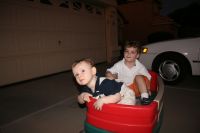 Andrew and Mark in wagon