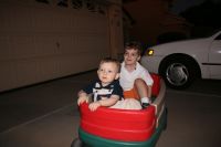 Andrew and Mark in wagon